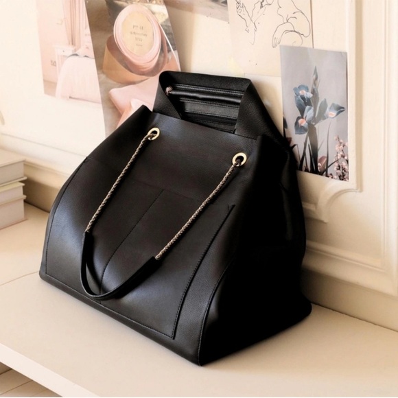 Sézane Gaby Black Leather Tote Bag - Picture 2 of 11
